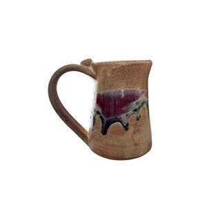 Hand thrown Studio Pottery Drip Paint Earthernware Mug Large Thumb Clay Neutral